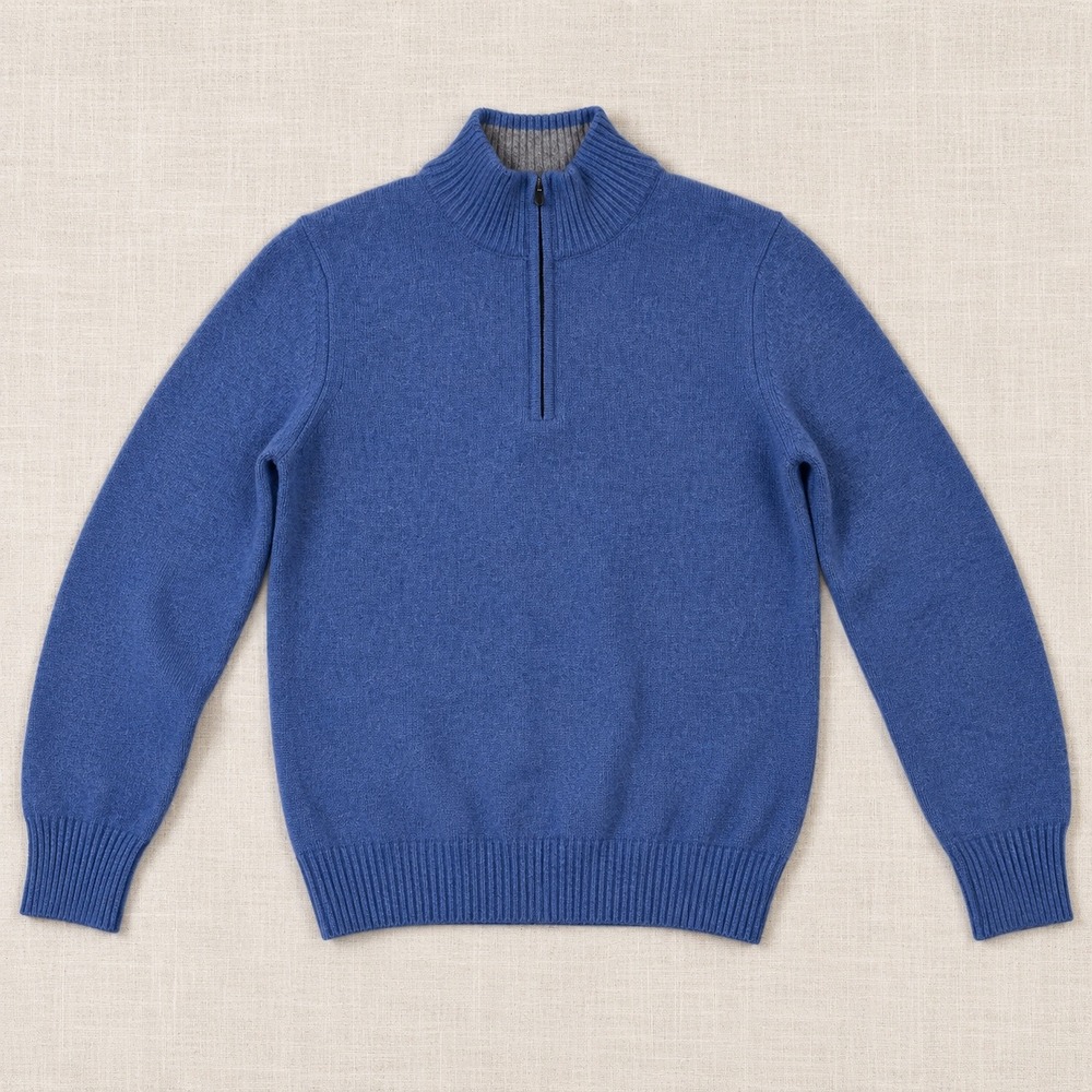 Paolo Mondo Blue Merino Wool Cashmere Quarter Zip Sweater Mens Large Italy
